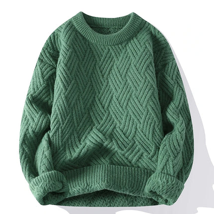 Autumn Winter O Neck Kint Pullovers Men Solid Color Casaul Sweater Loose Knitted Fashion Streetwear Warm Pullover Sweaters Man