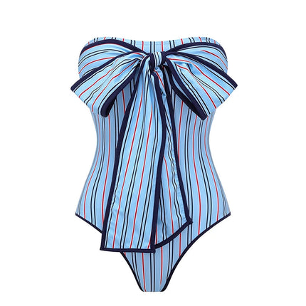 2025 Nuova donna sexy monospalla con volant a righe stampa costume intero e gonna monokini costume da bagno da spiaggia body femminile platinumshop