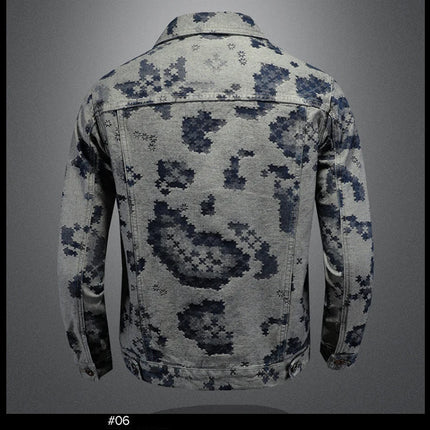 Brand Retro Denim Jacket for Men 2025 Spring Fashion Jacquard Casual Denim Jackets Social Hip-hop Streetwear Cowboy Coats
