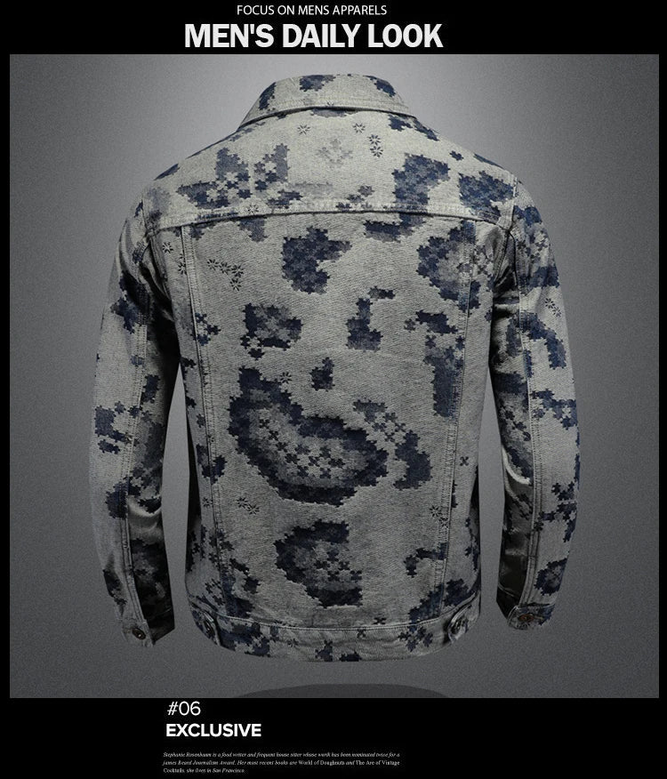 Brand Retro Denim Jacket for Men 2025 Spring Fashion Jacquard Casual Denim Jackets Social Hip-hop Streetwear Cowboy Coats