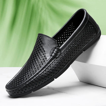 Mocassini da uomo in vera pelle traspirante con suola in gomma, scarpe casual slip-on, mocassini da uomo traforati