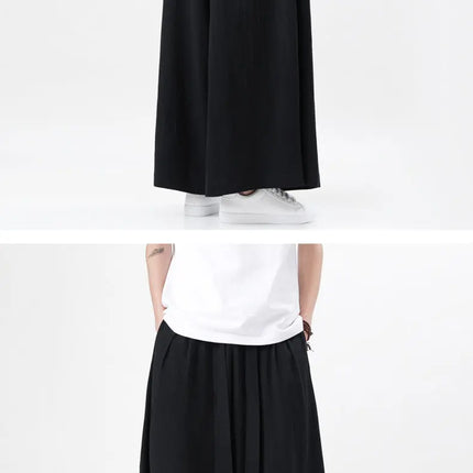 Pantaloni retrò in cotone e lino stile cinese Uomo Kimono estivo Pantaloni tradizionali in tinta unita Pantaloni casual a gamba larga streetwear maschile