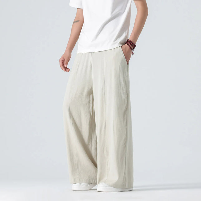 Pantaloni a gamba dritta da uomo in cotone e lino, stile retrò, larghi, leggeri, sottili, stile Nepal, comodi, stile Harajuku, taglie forti fino alla 5XL