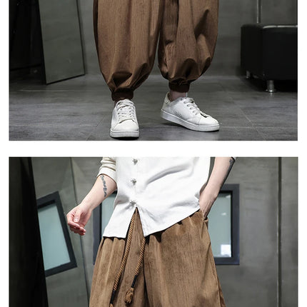 Pantaloni a gamba larga da uomo Pantaloni larghi in vita elastica da uomo Streetwear Stili giapponesi Pantaloni casual Pantaloni lunghi oversize vintage solidi