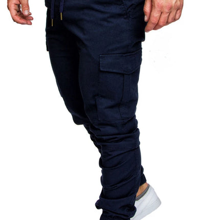 Men High Elastic Cargo Pants Summer Lace Up Drawstring Pocket Harem Stretch Full Trousers BSD-8811