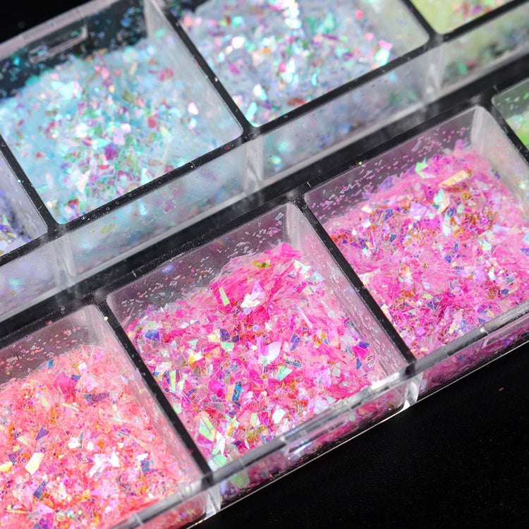 12 Grids Aurora Chameleon Nail Glitter Flakes Irregular Crystal Glass Sequins Powder Shiny Mermaid Paillette Nail Art Decoration 2026