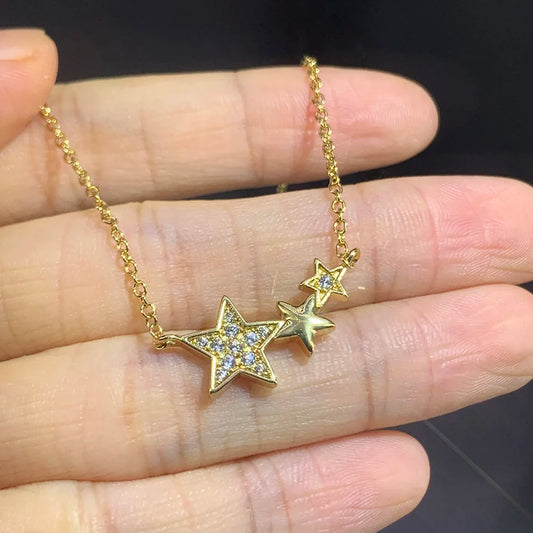 Collane girocollo a tre stelle per donna Kpop catena Color oro delicato sul collo ciondolo zircone gioielli femminili all'ingrosso N368