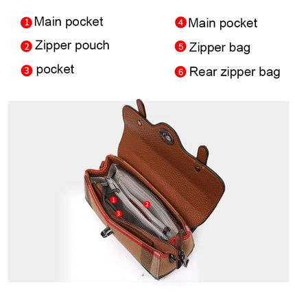 Borsa Mini Boston a Righe e Quadri in Tessuto con Finiture in Ecopelle, Chiusura a Giro e Torsione, Design con Patta, Borsa a Mano da Donna, a Tracolla, Portamonete