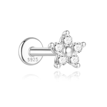 AIDE 1PC Sparkling Moissanite Piercing Stud Earrings 925 Sterling Silver Shining Circle Earring For Women Ear Bone Earring Jewel PlatiNum