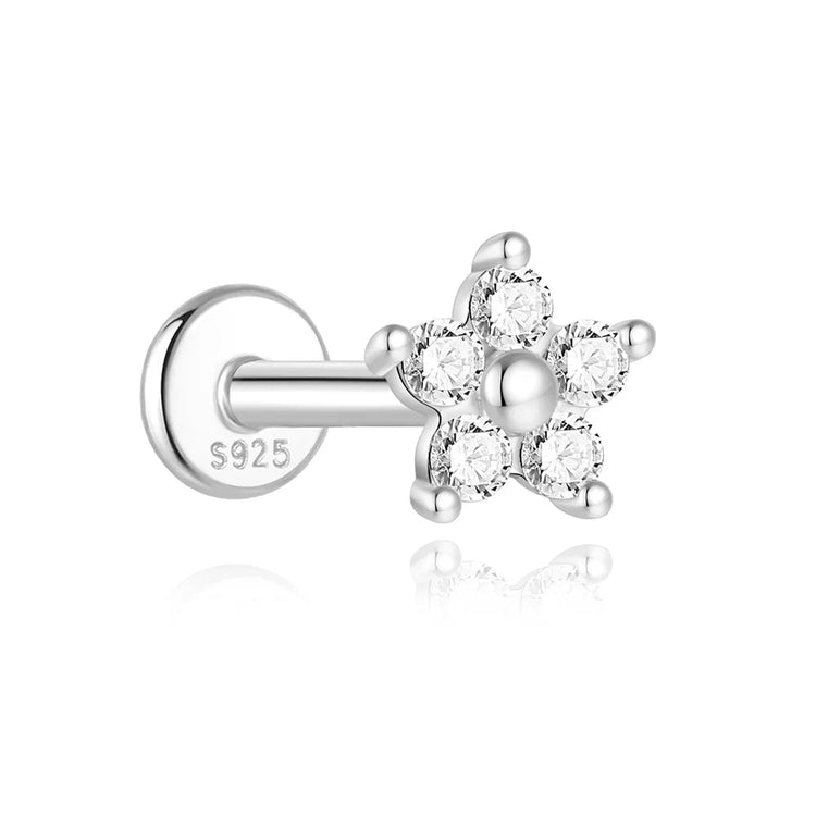 AIDE 1PC Sparkling Moissanite Piercing Stud Earrings 925 Sterling Silver Shining Circle Earring For Women Ear Bone Earring Jewel PlatiNum
