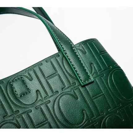 CH Large Capacity Handbag Luxury Brand Temperament Letter Print with Lock Design 2025 Trendy Women's Crossbody Bag PlatiNum