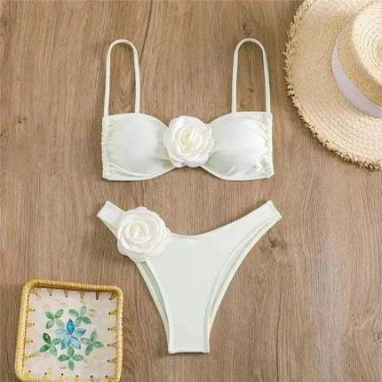 Costume da Bagno Sexy con Fiori e Fascia, Bikini a Perizoma 2025, Costumi da Bagno Donna con Lacci, Set Bikini Brasiliano, Biquini Mujer platinumshop
