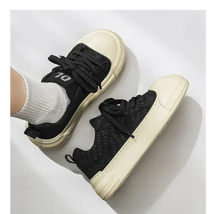 Toe Thick Sole Platform Men Sneakers Lace Up Patchwork Fashion New Trend Casual Trainer Shoes Thick Bottomed All Season