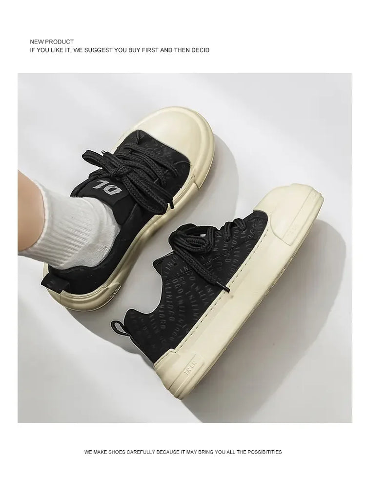 Toe Thick Sole Platform Men Sneakers Lace Up Patchwork Fashion New Trend Casual Trainer Shoes Thick Bottomed All Season