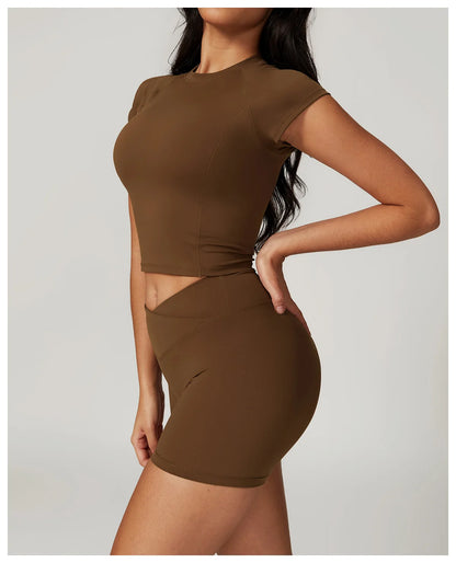 2 Pieces Yoga Set Gym Clothes Sportswear Yoga Suits For Women Fitness Short Sleeve Crop Top Tracksuits Sports Bra Gym Leggings