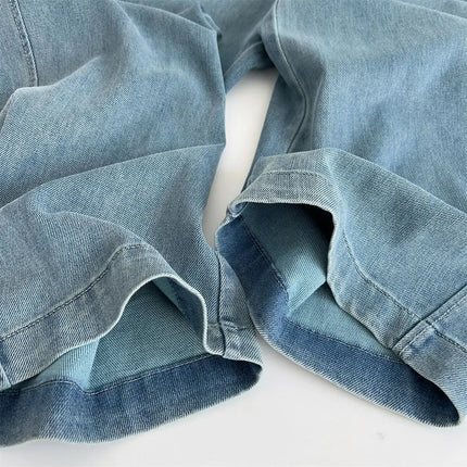 Jeans lavati curvi di seta pantaloni estivi in Denim a gamba larga larghi a vita alta da donna