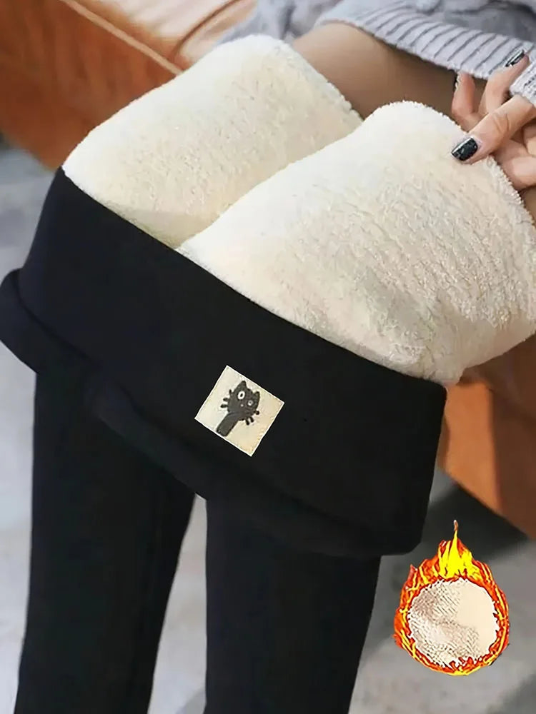 Winter Thicken Warm Leggings Women Lamb Cashmere Joggers High Waist Fleece Elastic Tights Warm Tights Pants Slim Velvet Legging PlatiNum