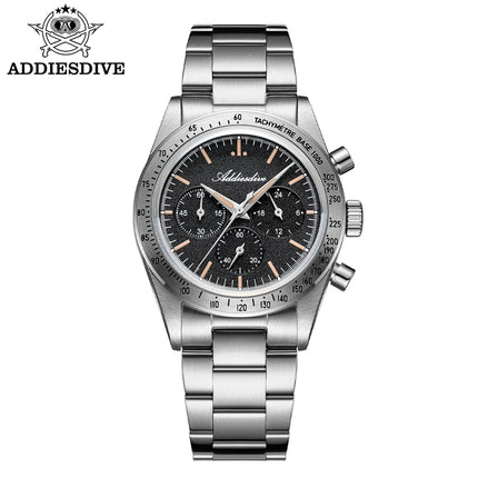 ADDIESDIVE Watch New 37mm Chronograph Men Quartz Wristwatch Domed Glass 316L Stainless Steel 100m Waterproof C3 Luminous AD2552