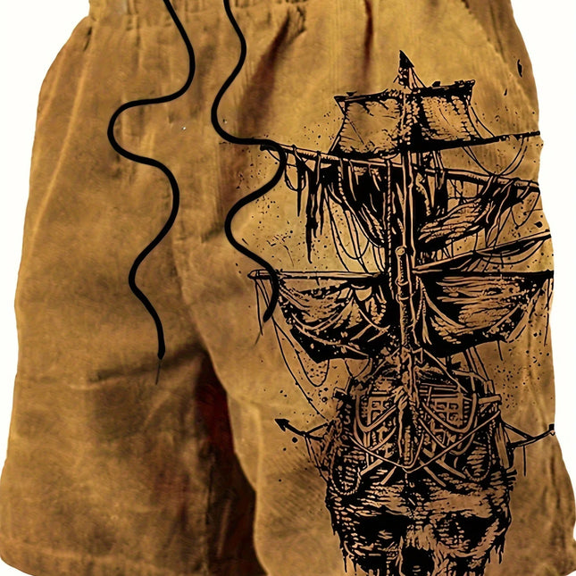 Pantaloncini da bagno da uomo costume da bagno ad asciugatura rapida con teschio pirata barca a vela con coulisse pantaloncini da spiaggia escursionismo all'aperto costumi da bagno da spiaggia