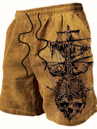 Pantaloncini da bagno da uomo costume da bagno ad asciugatura rapida con teschio pirata barca a vela con coulisse pantaloncini da spiaggia escursionismo all'aperto costumi da bagno da spiaggia