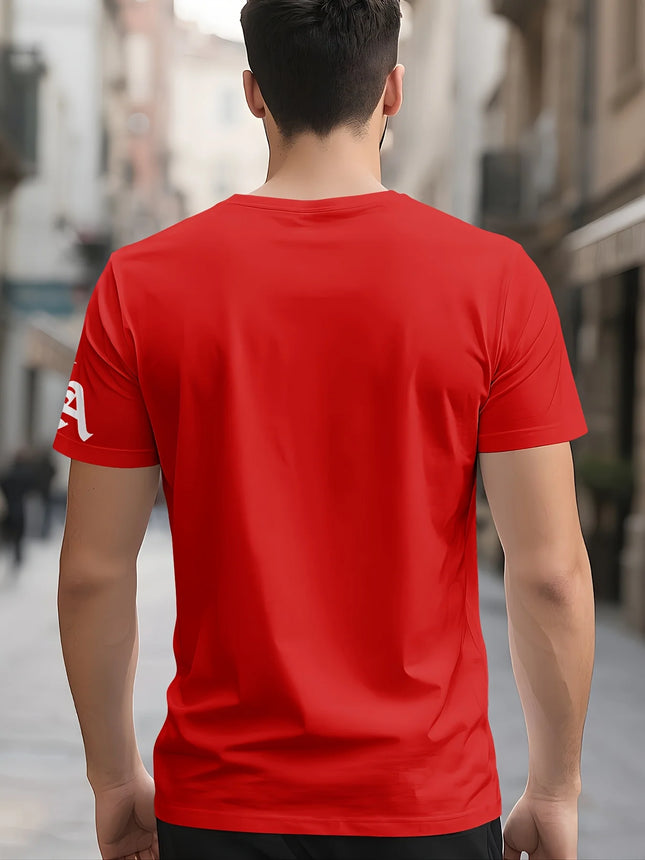 Men's crew neck training t-shirt, loose and breathable, quick-drying with letter print on durable casual outdoor fabric