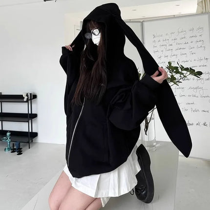 2026 Autumn Kawaii Bunny Big Extra Ears Hoodie Long Sleeve Hooded Sweatshirt Y2K Style Fashion Rabbit Oversized Zip-up Hoodies