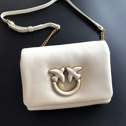 Nuova Borsa a Tracolla/Crossbody da Donna 2026 Ispirata a Pinko in Tweed con Cigno, in Vera Pelle