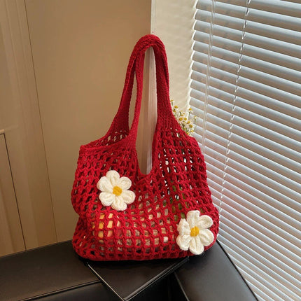 Women's Large Capacity Knitted Tote Bag Fashionable Summer Beach Bag Lightweight Casual Chic Hobo Top Handle Shoulder Bag