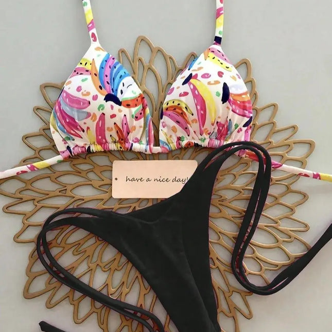 Micro Bikini 2026 Women's Sexy Brazilian Halter String Biquini Push Up Print Female Beachwear