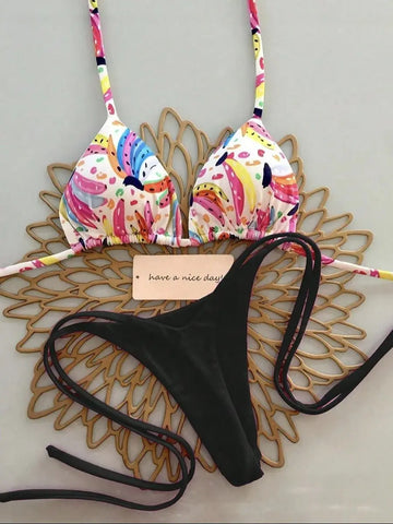 Micro Bikini 2026 Costume da Bagno Donna Sexy Brasiliano Halter String Biquini Push Up Stampa Abbigliamento da Spiaggia Femminile