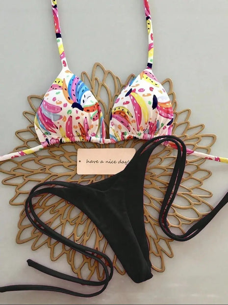Micro Bikini 2026 Costume da Bagno Donna Sexy Brasiliano Halter String Biquini Push Up Stampa Abbigliamento da Spiaggia Femminile