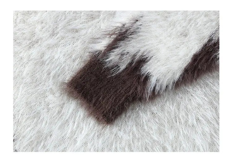 Autumn Winter Men's Casual Warm Fake mink fur Retro Knitted Sweater Round Neck Knitting Pullover Sweater
