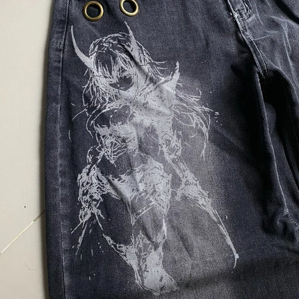 American New Fashion modello oversize stampato jeans lavati uomo Y2K gotico rock popolare casual Joker pantaloni a gamba larga a vita alta