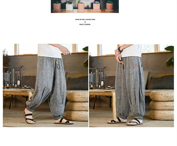 Pantaloni da jogging in seta di ghiaccio da uomo pantaloni casual stile Harajuku cinese da uomo pantaloni sportivi Harlem allentati ricamati streetwear 5XL