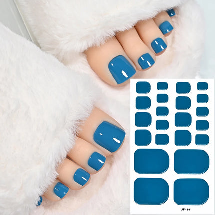 22Tips Red Christmas Baking Free Toenail Sticker Glossy Solid Color Self-adhesive Toe Nail Strips Festival Full Cover Foot Wraps2028