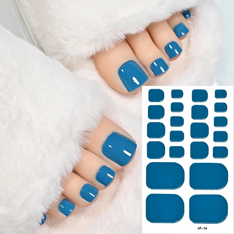 22Tips Red Christmas Baking Free Toenail Sticker Glossy Solid Color Self-adhesive Toe Nail Strips Festival Full Cover Foot Wraps2028