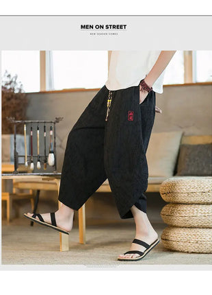 Kimono giapponese Pantaloncini tradizionali Pantaloni asiatici da uomo Samurai giapponese Pantaloni larghi da uomo in lino Yukata casual allentati
