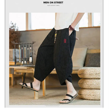 Kimono giapponese Pantaloncini tradizionali Pantaloni asiatici da uomo Samurai giapponese Pantaloni larghi da uomo in lino Yukata casual allentati