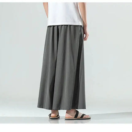 Abbigliamento da uomo in stile cinese estate sottile seta di ghiaccio pantaloni larghi Casual da uomo larghi Plus Size Hakama Harajuku pantaloni Hip Hop oversize