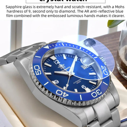 ADDIESDIVE Men Fashion Diving Mechanical Watch, Sapphire Crystal 20Bar Ceramic Bezel Super Luminous Stainless Steel Personalized
