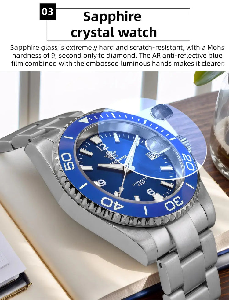 ADDIESDIVE Men Fashion Diving Mechanical Watch, Sapphire Crystal 20Bar Ceramic Bezel Super Luminous Stainless Steel Personalized