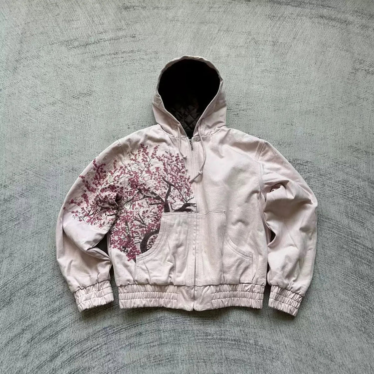 Casual suit retro low waist hip hop cherry blossom embroidered jeans wide leg pants y2k clothing mens embroidered loose jeans PlatiNum