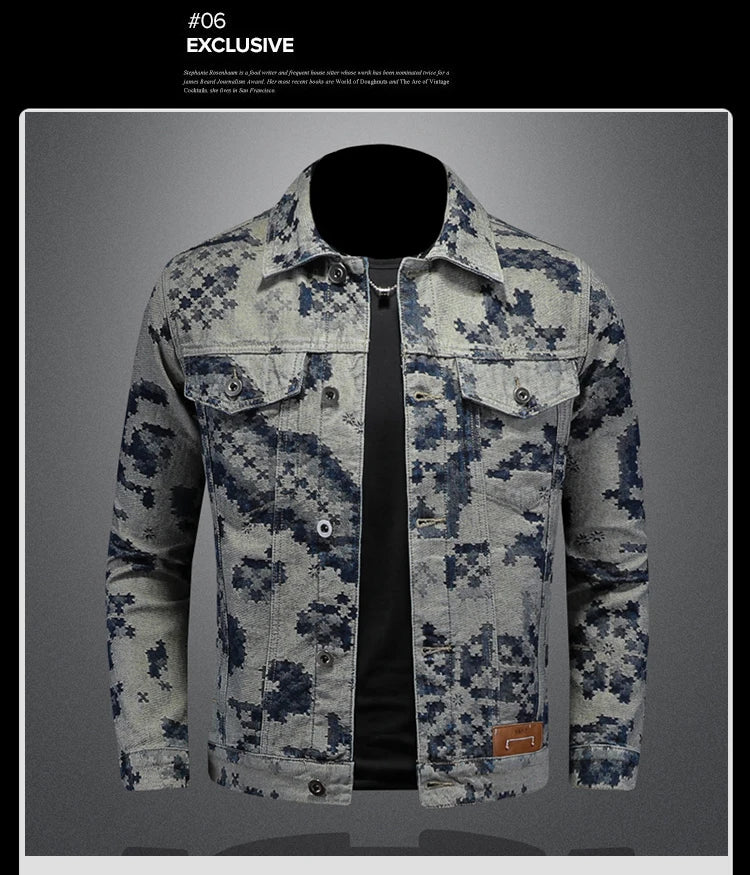 Brand Retro Denim Jacket for Men 2025 Spring Fashion Jacquard Casual Denim Jackets Social Hip-hop Streetwear Cowboy Coats