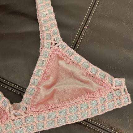 2024 Set bikini a triangolo fatto a mano all'uncinetto rosa donna costume da bagno in velluto nero costumi da bagno moda Boho Beachwear costume da bagno verde PlatiNum