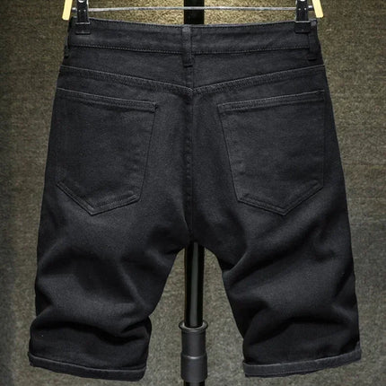 2024 nuovi uomini di estate moda casual pantaloncini di jeans dritti semplice strappato streetwear pantaloncini di jeans slim fit maschio nero bianco