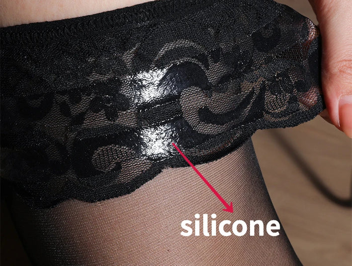 Calze in silicone Calze da donna trasparenti antiscivolo in pizzo Calze alte alla coscia Lingerie sexy Calze lunghe Hot Medias