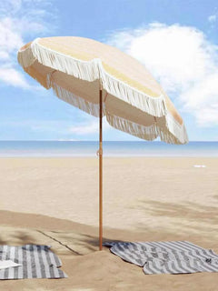 Ombrellone da Spiaggia Giallo e Bianco, 160x160 cm, Inclinabile, Resistente ai Raggi UV, Leggero e Portatile, Ideale per Giardino e Terrazza