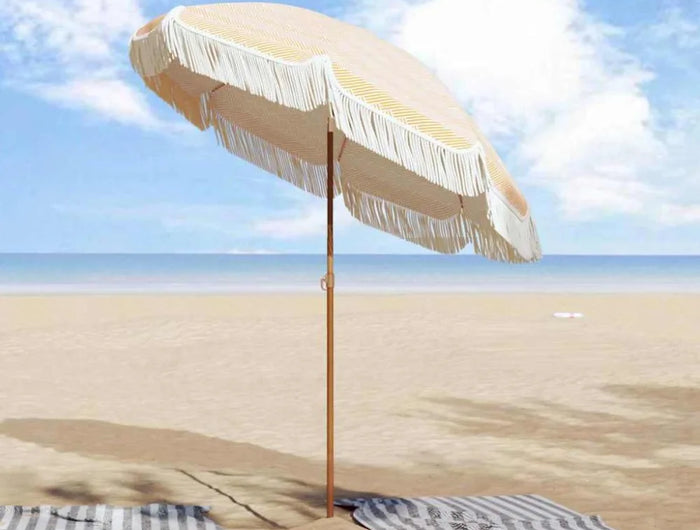 Parasol de plage jaune et blanc, 160x160 cm, inclinable, résistant aux UV, léger et portable, idéal pour le jardin et la terrasse