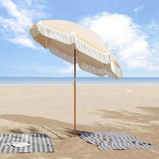 Yellow and White Beach Umbrella, 160x160 cm, Tiltable, UV Resistant, Lightweight and Portable, Ideal for Garden and Terrace