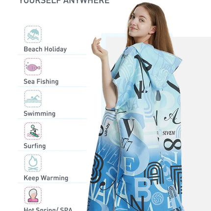 Surf Poncho Towel Quick Dry Microfiber Hooded Beach Robe Changing Poncho Bath Towel Beach Poncho for Adults (A12)